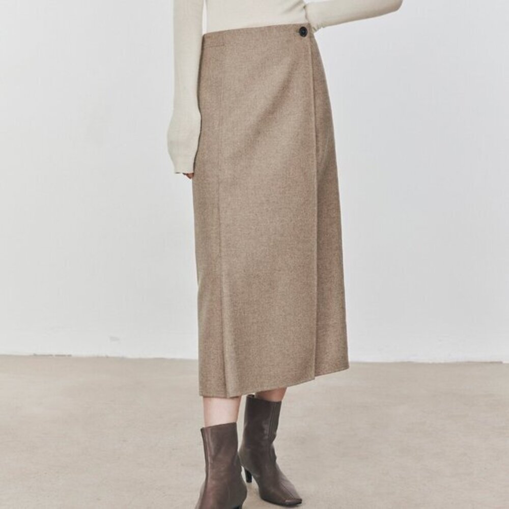 CHICJOC High-End 100% Wool Midi Wrap Skirt w/ Silk Waistband – Size 38